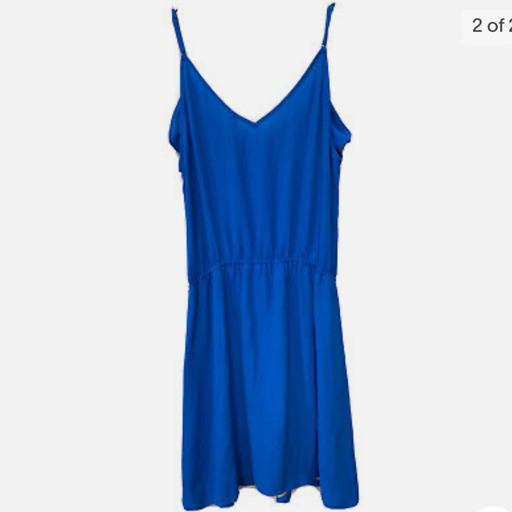 Eight Sixty Sz M V-Neck Ruffle Front Cami Dress Spaghetti Straps Fr Blue